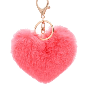 Plush heart-shaped keychain in pink with gold metal ring and hook for bags and keys