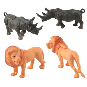 Realistic lion and rhinoceros wildlife figurines with detailed texture for display
