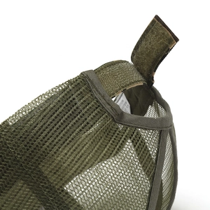 Close-up of the adjustable velcro strap and breathable mesh of the camouflage sports cap