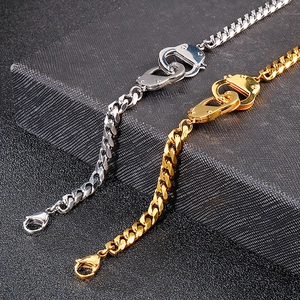 Interlocking geometric handcuff Cuban chain bracelets in gold and silver stainless steel