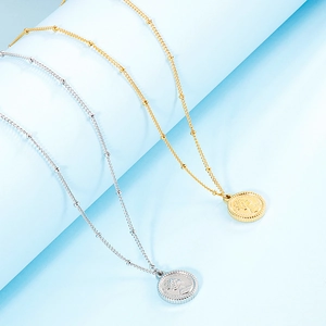 Minimalist stainless steel necklace set with golden and silver coin pendants