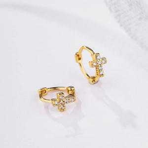 S925 Sterling Silver Cross Hoop Earrings Exquisite Rhinestone Pave Huggie Earrings Korean Fashion Women Jewelry Gift