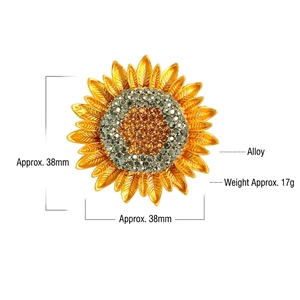 Exquisite sunflower brooch with yellow petals and glittering crystal rhinestones