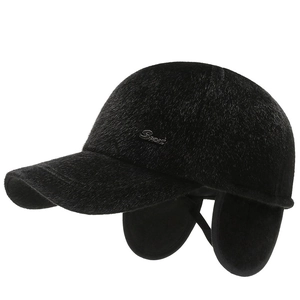 Winter men's thickened wool baseball cap with ear flaps and metal Sport logo