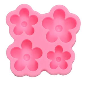 Stampo in silicone rosa con quattro cavità a fiore di prugna per fondant e cioccolato