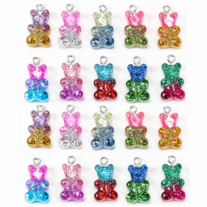 Set of 20 colorful glitter resin gummy bear pendants for DIY jewelry making