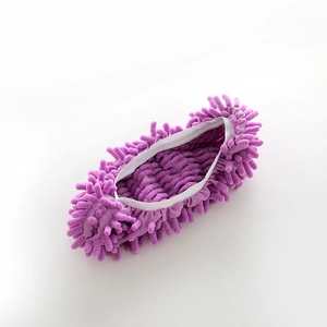 Purple chenille microfiber mop slipper cover with elastic opening for floor cleaning