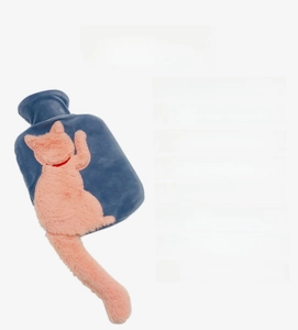 Detail of 1000ml PVC hot water bottle with pink plush cat cover and internal bladder