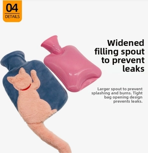 Close-up of wide nozzle design on plush cat hot water bottle for leak-proof filling