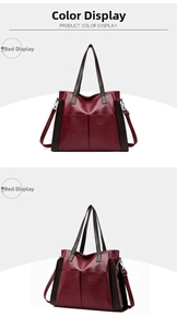 Detail view of large burgundy leather tote bag with dual-view front and side strap buckles