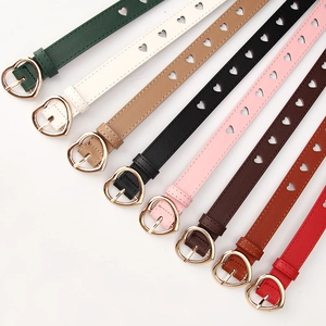 Women's heart cutout PU leather belts set in eight colors with gold heart buckles