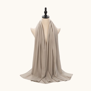 Elegant beige pearl chiffon hijab scarf for women, lightweight and soft drape shawl style