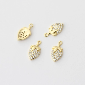 Exquisite 18k gold strawberry pendant with micro-pave zircons for DIY jewelry making