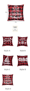 Detail showing 5 variations of red plaid Christmas pillow covers with festive patterns