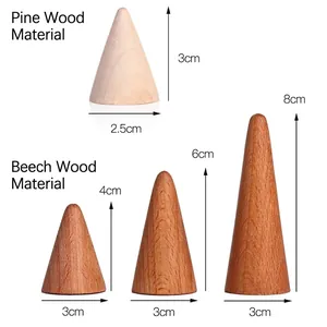Solid pine and beech wood cone ring display stands in various sizes for jewelry display
