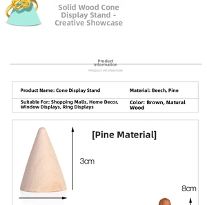 Detailed size comparison of 3cm and 8cm solid beech and pine wood cone ring stands