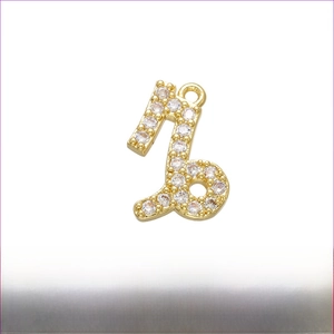 Détail d'un grand pendentif zodiaque en laiton doré orné de zircons micro-pave