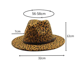 Detailed size chart for leopard print wool fedora with 56-58cm head circumference