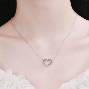 Elegant S925 sterling silver heart pendant necklace with shimmering moissanite for women