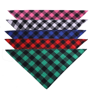 5-pack of plaid cotton dog bandanas in pink, blue, red, green, and white for pets