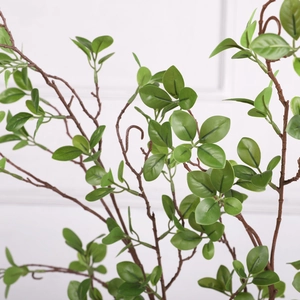 Macro view of lifelike green faux Milan leaves with detailed textures for home decor