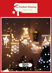 Macro detail of 3D Christmas hanging lights with warm white LED holiday ornaments