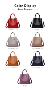 Litchi pattern leather handbags in seven vibrant colors including red, black, and blue