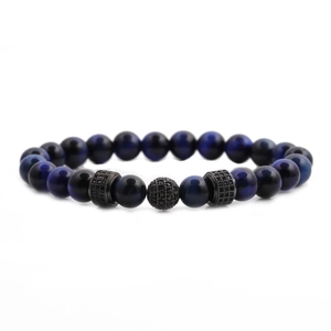8mm blue tiger eye stone beaded bracelet set with crown and tire spacers for men