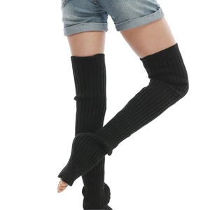 Thick over-knee cable knit leg warmers in black, warm thigh high socks for women