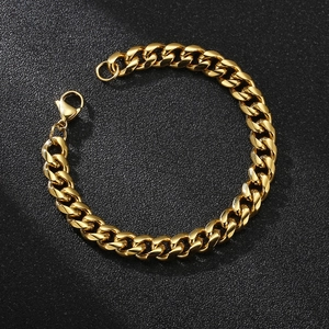 Polished gold stainless steel Cuban link bracelet for men with secure lobster clasp