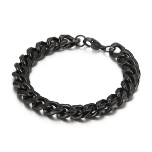 Classic black stainless steel Cuban link bracelet for men with secure lobster clasp