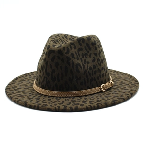British style leopard print wool jazz fedora hat with a buckle leather band for unisex
