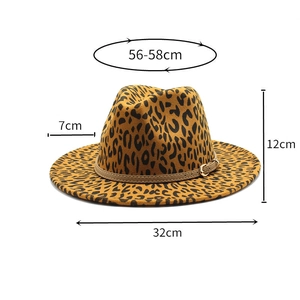 Detailed dimension guide for leopard print wool fedora showing 7cm brim and 12cm height