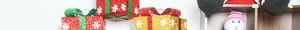 Macro detail of red and gold sequined Christmas gift boxes with snowman dolls and snowflakes