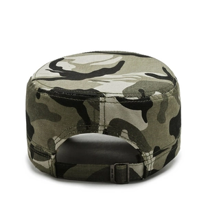 Adjustable camouflage cadet cap for men with a metallic buckle and forest pattern