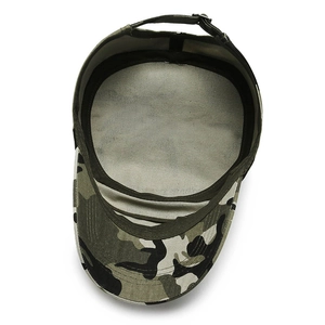 Adjustable camouflage military flat top cap with breathable cotton lining and metal buckle