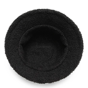 Classic black faux fur bucket hat for winter featuring a fluffy textured sherpa finish