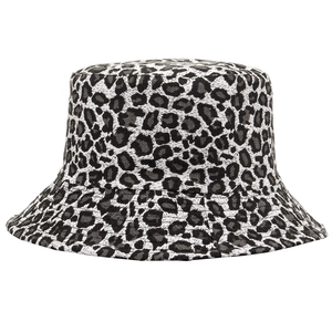 Japanese style black and white leopard print reversible bucket hat for women outdoors