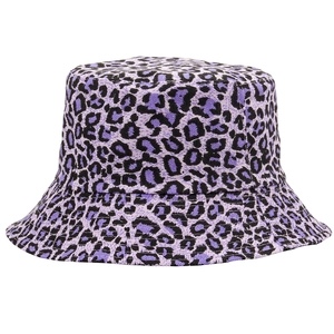 Japanese style double-sided leopard print bucket hat for women in purple woven fabric