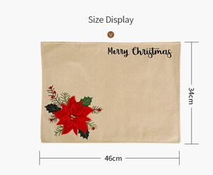 Detailanzeige der 46x34 cm Weihnachts-Tischmatte aus Leinen mit roter Blume Dekor