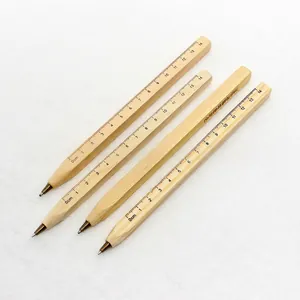 Eco-friendly natural wood ruler ballpoint pens set with precise centimeter markings