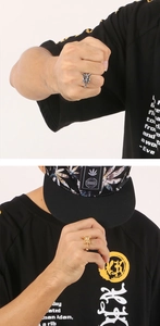 Close-up of elephant nose open rings in vintage silver and gold plating for men