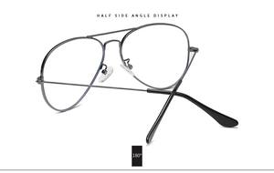 Detail of 180 degree flexible hinge on gunmetal aviator glasses frame for women