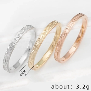 Anillos de cobre de 4mm con relieve floral en oro, plata y oro rosa para mujer