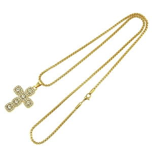 Collier avec pendentif croix dorée étincelante, chaîne vénitienne et strass en cristal