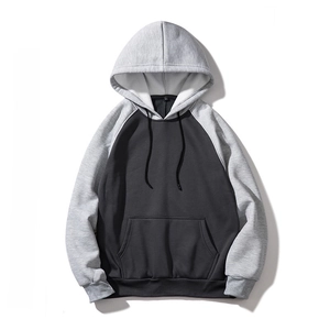 Men's hip-hop contrast color hoodie with raglan sleeves and kangaroo pocket in dark gray