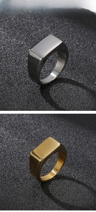 Detailed view of rectangle signet ring with polished silver and gold surface finish