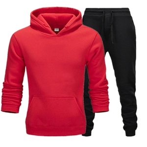 Ensemble de survêtement sport pour homme avec sweat à capuche rouge et pantalon noir