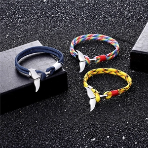 Alloy Whale Tail Nautical Paracord Bracelet Hand Woven Rope Jewelry For Men Women Couples Casual Ocean Style