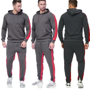 Tuta Sportiva Casual da Uomo Felpa con Cappuccio e Pantaloni Jogger Tinta Unita Striscia a Contrasto Top And Bottom